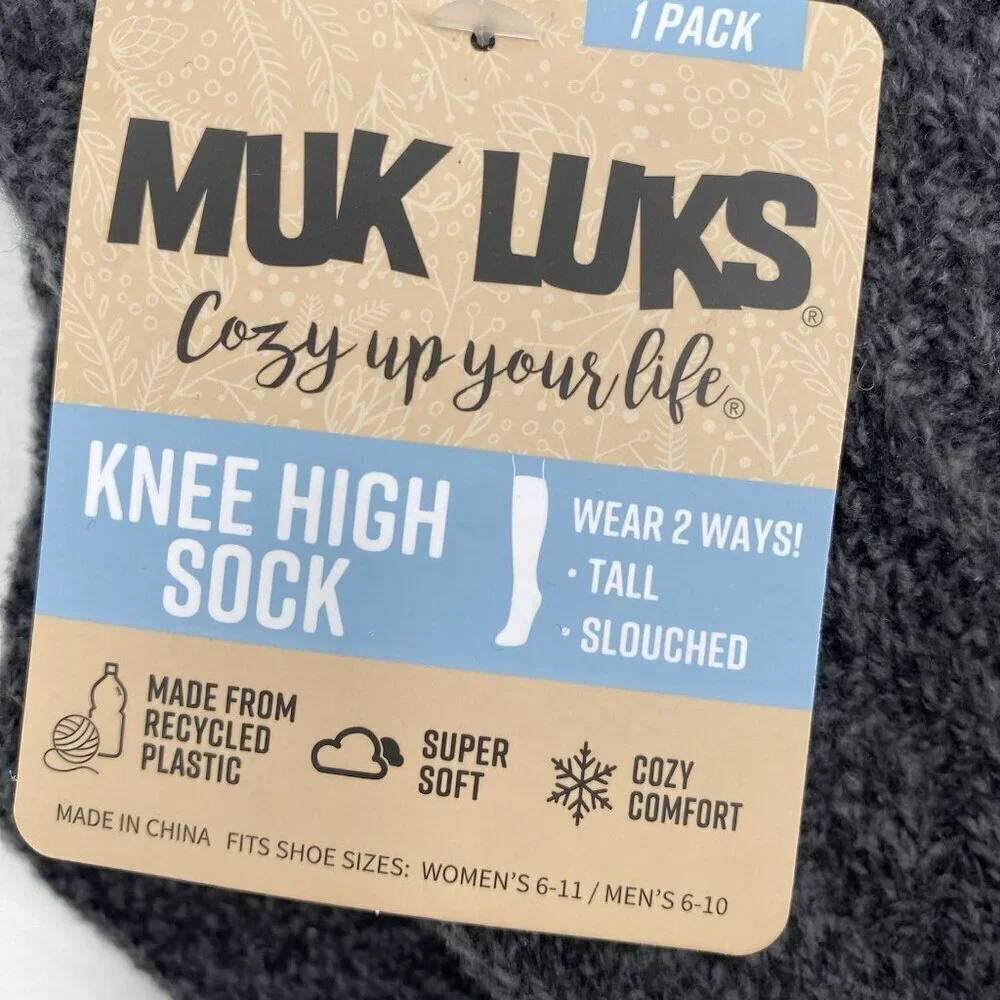 MUK LUKS WOMENS SIZE 6-11 KNEE HIGH SOCKS 1 PAIR GRAY NWT BOOT SOCKS